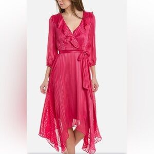 Madison Tara Fuschia Handkerchief Midi Dress Pink Women’s Chiffon Flowly Dress